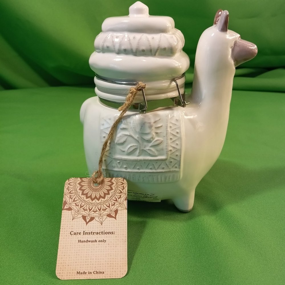 NWT    Llama Hinged Jar Hand Painted Ceramic-